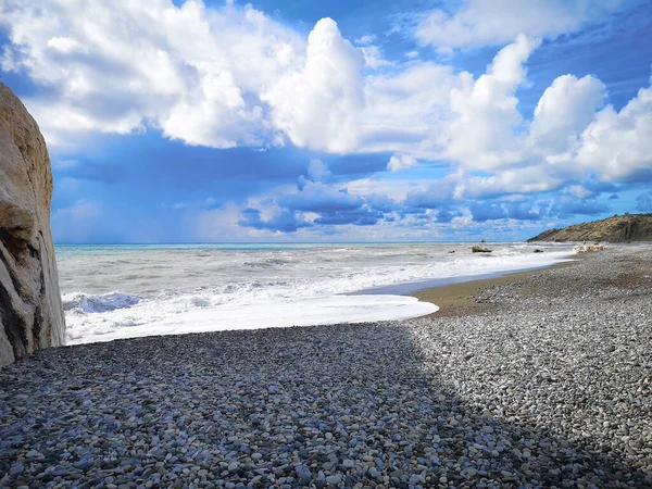 Día Soleado Playa Romiou Vista Desde Roca Afrodita — Foto de Stock