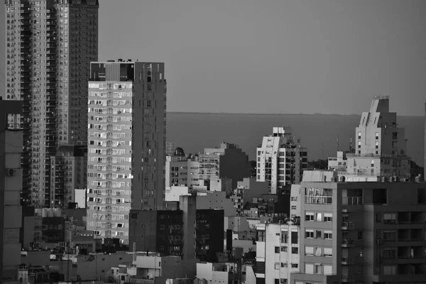 Gråskala Bild Höga Moderna Byggnader Buenos Aires — Stockfoto