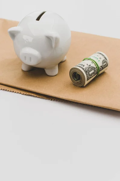 Piggy Bank Conceito Poupança Investimento Fundo Branco — Fotografia de Stock