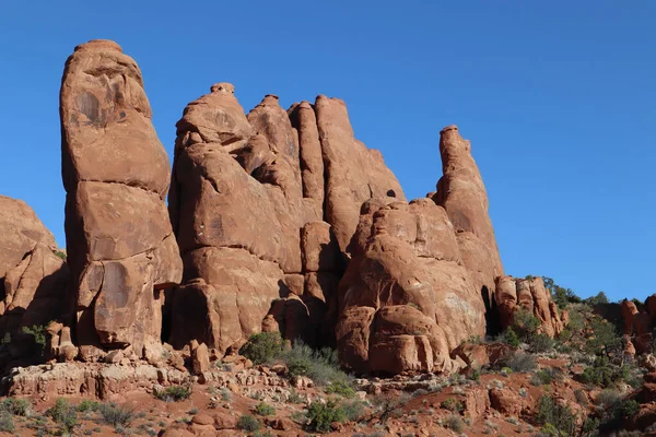 Rugged Red Rock Landscape Courthouse Towers Park Avenue Arches National Stock Picture