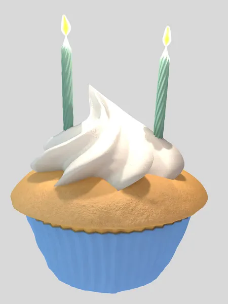 Uma Ilustração Cupcake Com Velas Isoladas Fundo Cinza — Fotografia de Stock