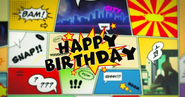 Bright Colorful Cartoon Comic Background Happy Birthday Sign — Stock Photo, Image