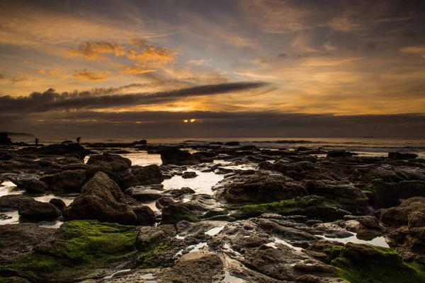 Littoral Mer Tranquille Sous Ciel Couchant — Photo