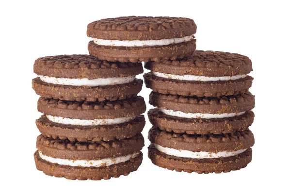 Csoport Töltött Kereskedelmi Csokoládé Chip Cookie Fehér Háttér — Stock Fotó