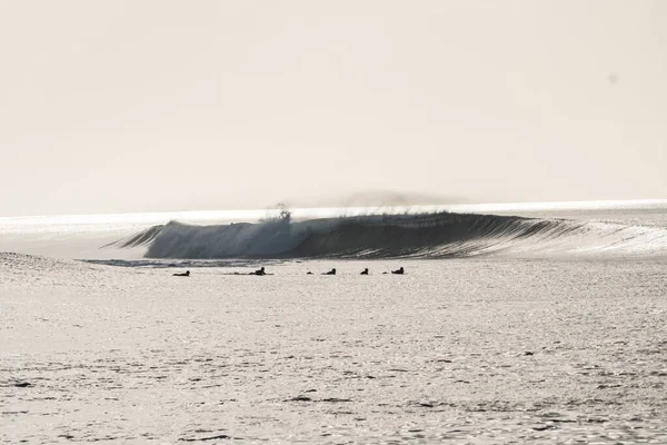 Groupe Surfeurs Surfant Sur Les Vagues Pendant Une Journée Ensoleillée — Photo