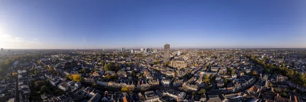 Colorful Wide Panoramic Aerial View Historic Dutch City Centre Utrecht — Stock Photo, Image