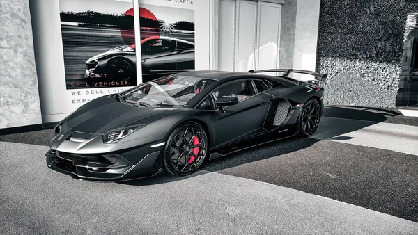 Belo Horizonte Brazil Okt 2021 Een Matzwarte Lamborghini Aventador Svj — Stockfoto