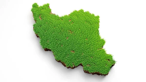 白い背景に草や土壌を持つ詳細なイランの地図の3Dレンダリング — ストック写真