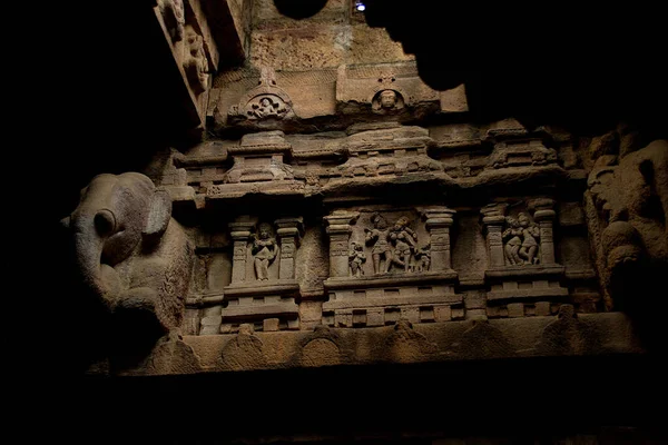 Stone Sculpture Interior Wall Virupaksha Temple Pattadakal India — Stock Photo, Image