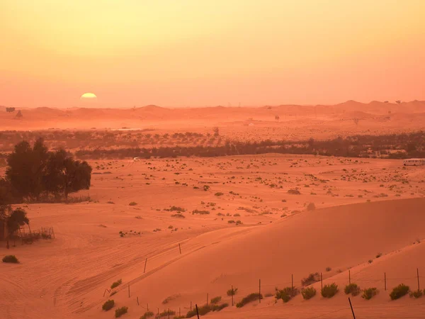 Naplemente Fantasztikus Fényben Gyönyörű Sivatagi Tájon Egyesült Arab Emírségek Homokdűnék — Stock Fotó