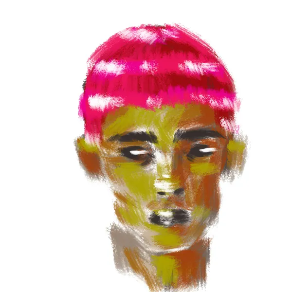 Módní Ilustrace Lidské Tváře Růžovými Vlasy — Stock fotografie