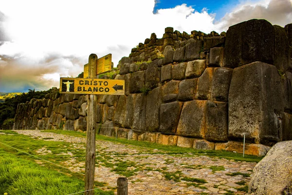 Ein Holzschild Mit Dem Namen Cristo Blanco Die Aussichtsplattform Peru — Stockfoto