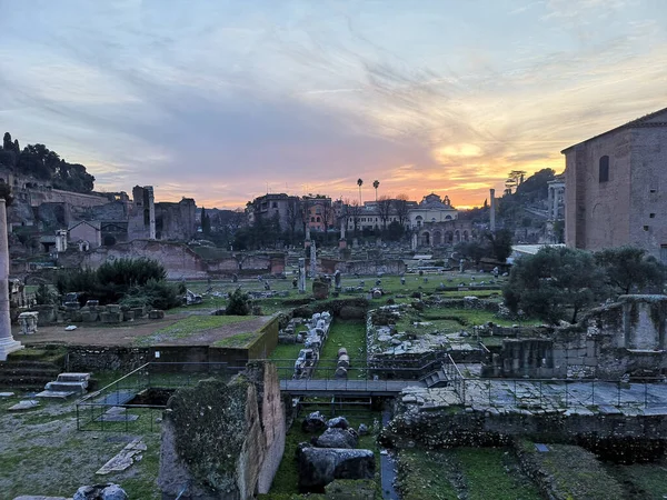 Roma Itália Dezembro 2018 Antigas Ruínas Antigo Fórum Romano Roma — Fotografia de Stock