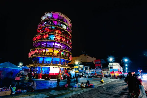 Uma Vista Panorâmica Torre Inclinada Teluk Intan Noite — Fotografia de Stock