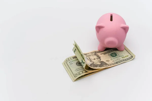 Banco Rosa Notas Dólar Uma Mesa Branca Com Espaço Cópia — Fotografia de Stock