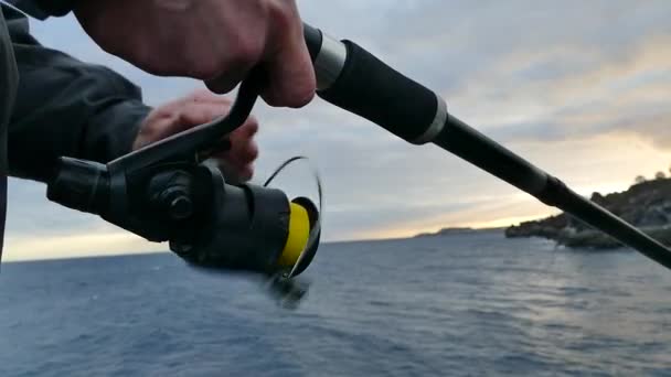 Gölde Balık Tutan Bir Adamın Yakın Çekim Görüntüleri — Stok video