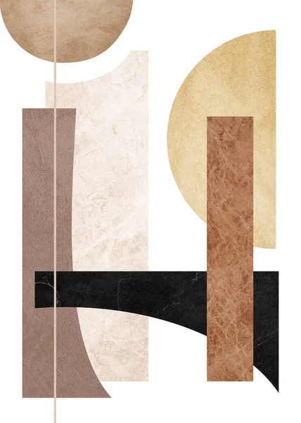 Organische Geometrische Abstrakte Kunst Textur Geometrische Formen Beige Braun Gelb — Stockfoto