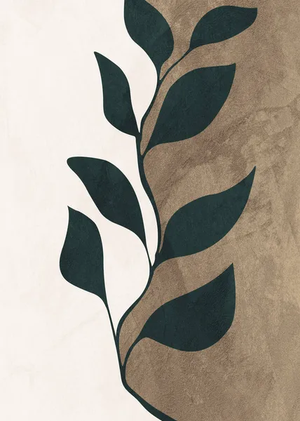 기하학적 기하학적 베이지 노란색 검은색 식물학 나뭇잎 — 스톡 사진