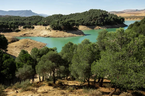 Μια Γραφική Θέα Της Conde Guadalhorce Reservoir Και Γαλαζοπράσινα Νερά — Φωτογραφία Αρχείου