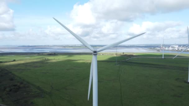 Turbina Wiatrowa Zielonej Trawie Polu — Wideo stockowe