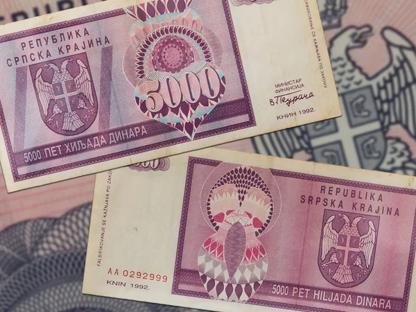 Eine Nahaufnahme Der Republik Serbische Krajina Banknoten 5000 Dinar Mit — Stockfoto