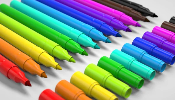 Closeup Colorful Markers Isolated White Background Stock Picture