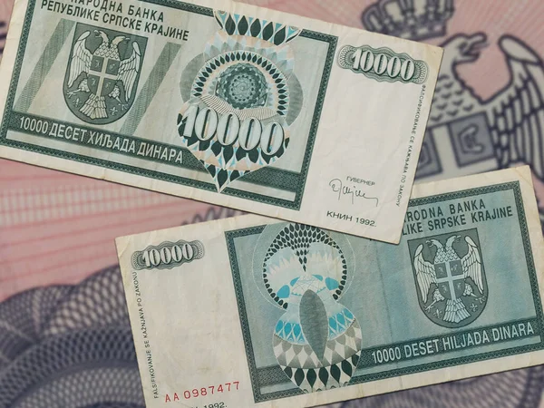 Крупный План Банкнот Республики Сербия Краина Номиналом 10000 Динаров Иллюстрациями — стоковое фото