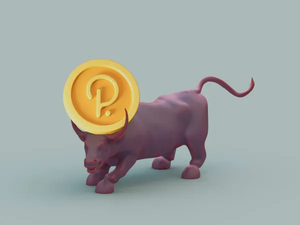 Representación Una Figura Toro Con Moneda Criptomoneda Sobre Fondo Gris — Foto de Stock