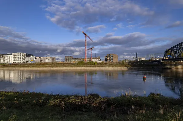 Riverbed Ijssel Zutphen Países Baixos Com Canteiro Obras Kade Zuid — Fotografia de Stock