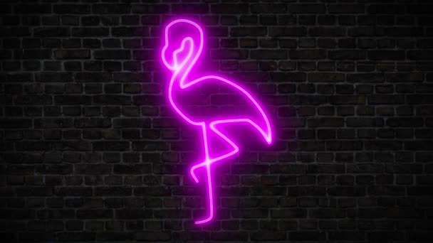 Animation Neon Pink Flamingo Black Background — Stock Video