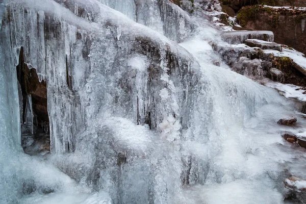 Närbild Vackra Abstrakta Istappar Och Isformationer Fruset Tupavica Vattenfall Gamla — Stockfoto