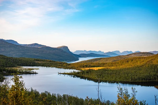 Una Vista Panorámica Hermoso Lago Medio Del Bosque Día Soleado —  Fotos de Stock