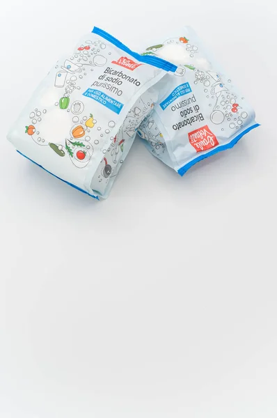 Inverigo Italy Nov 2021 Sodium Bicarbonate Chemical Compound Plastic Bag — Stock Photo, Image