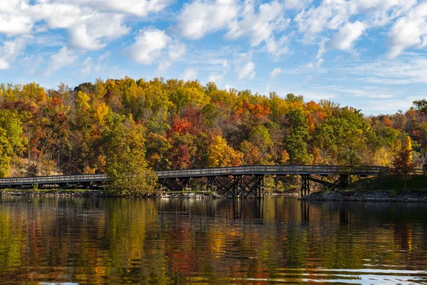 Der Ruhige Teich Oder See Vor Dem Wolkenverhangenen Himmel Herbst — Stockfoto