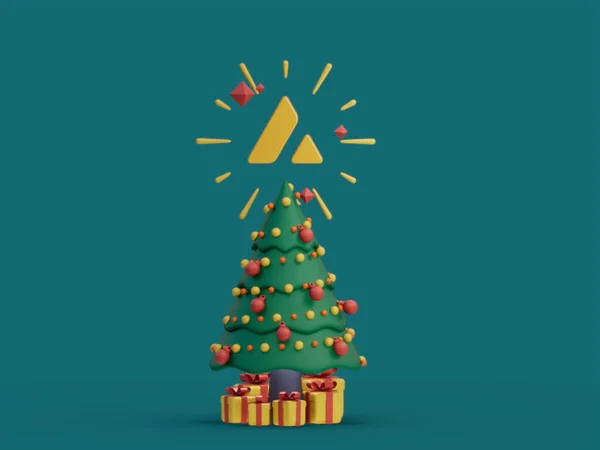 具有加密货币图标的圣诞树的3D渲染 — 图库照片