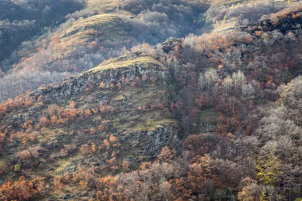 在塞尔维亚 森林大火之后 森林被烧毁的旧山与多云的天空相映成趣 — 图库照片