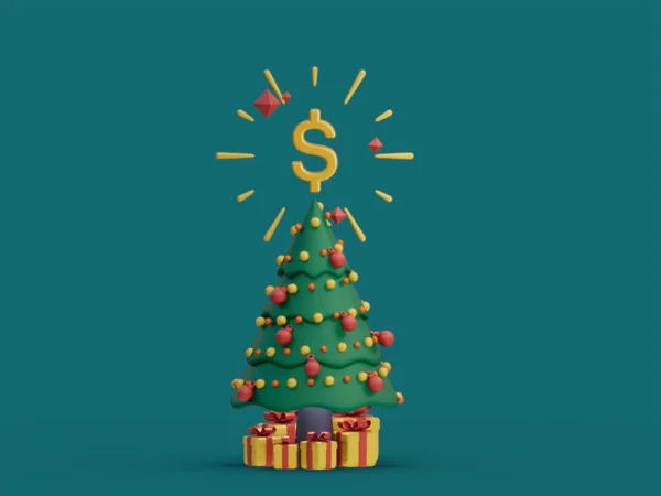 Egy Karácsonyfa Renderelése Kriptovaluta Ikonnal — Stock Fotó
