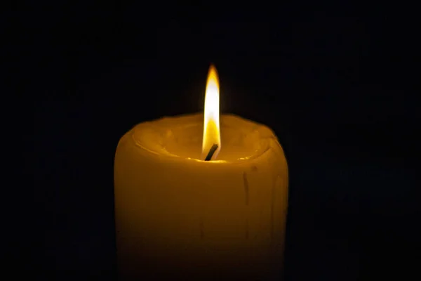 Closeup Lit Candle Dark Black Background — Stock Photo, Image