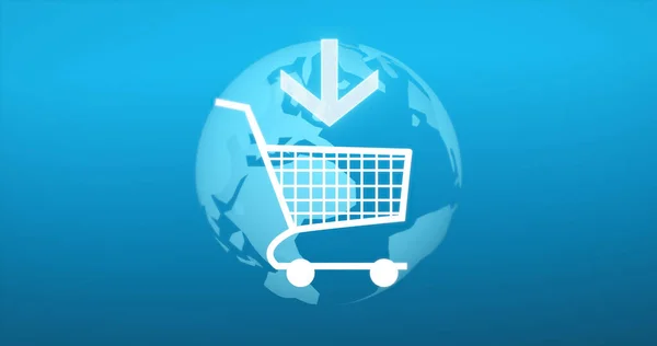 Uma Renderização Digital Sinal Compras Online Global Azul — Fotografia de Stock