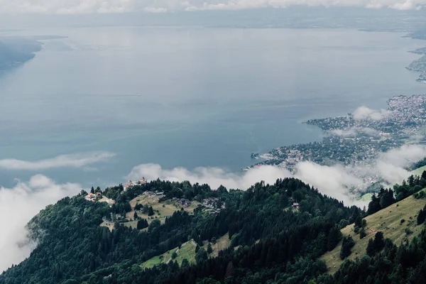 Швейцарская Школа Управления Отелями Холме Густой Растительностью Туманный День Швейцарии — стоковое фото