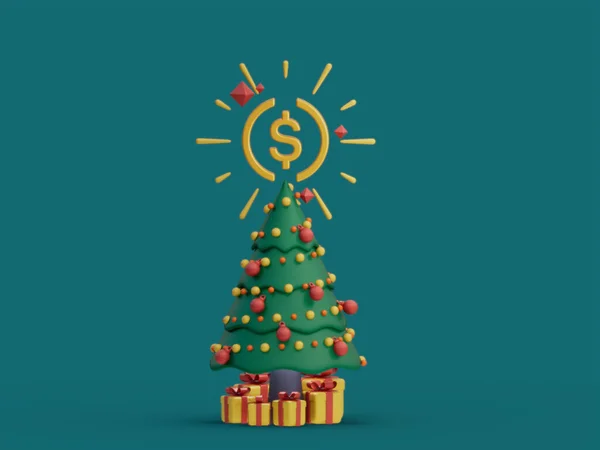 Egy Karácsonyfa Renderelése Kriptovaluta Ikonnal — Stock Fotó