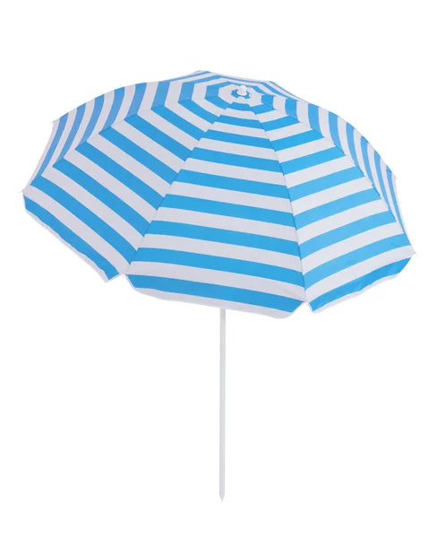 Een Parasol Blauwe Strepen Geïsoleerd Witte Achtergrond — Stockfoto
