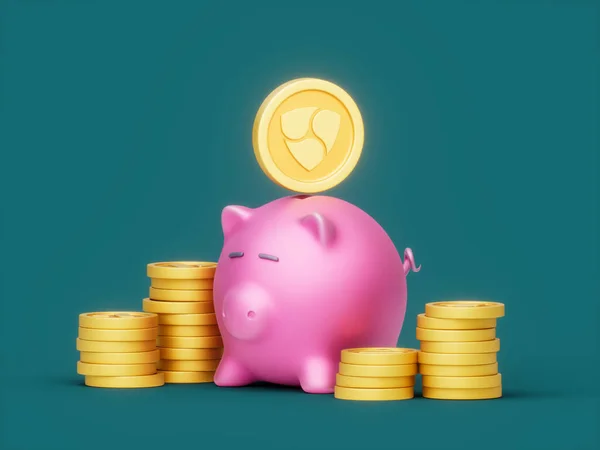 Illustration Pink Piggy Bank Piled Stack Coins Cryptocurrency Concept — Stock Photo, Image