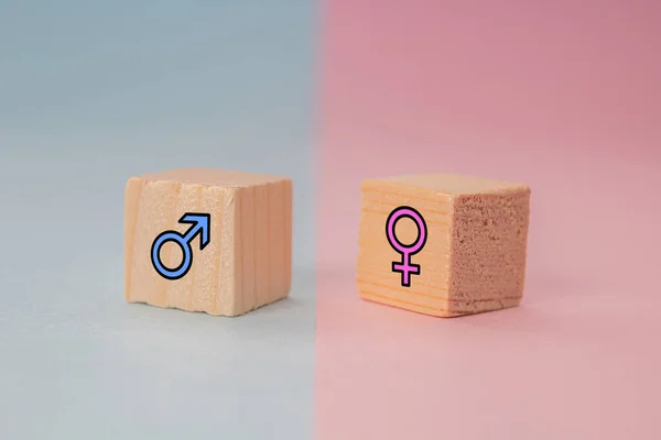 Крупный План Деревянных Блоков Гендерными Знаками — стоковое фото
