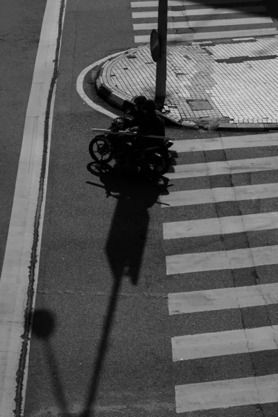 Scenic Black White Shot Person Motorcycle Road — Stock Photo, Image