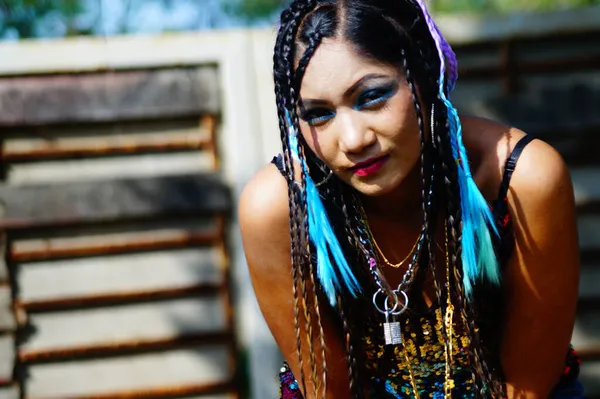 Stylish Indian Female Dreadlocks Posing Camera — Stock Photo, Image
