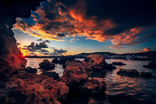 Vacker Bild Den Gyllene Solnedgången Malta — Stockfoto