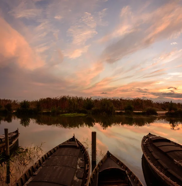 Eine Faszinierende Aufnahme Des Sonnenuntergangs Hafen Catarroja Spanien — Stockfoto