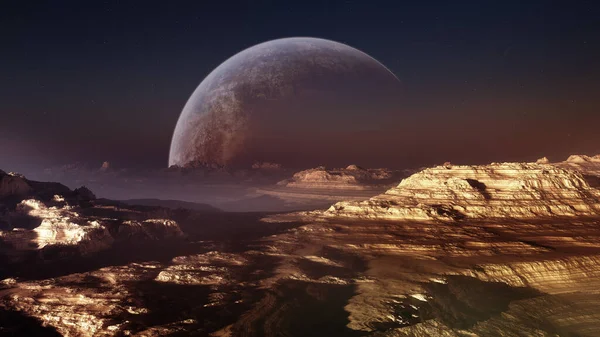 Uma Ilustração Majestoso Ambiente Celestial Sobre Planeta Distante Frio — Fotografia de Stock
