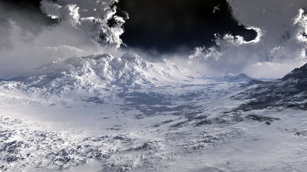 雪に覆われた雄大な山々が広がる空の雲のイラスト — ストック写真